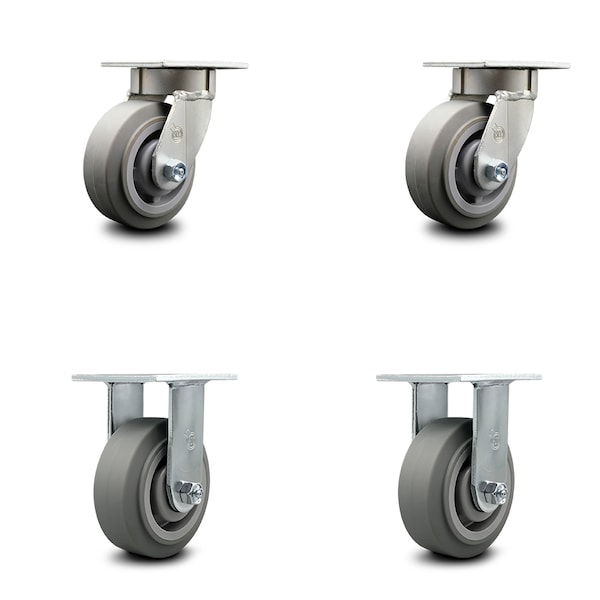 5 Inch Kingpinless Thermoplastic Rubber Wheel Swivel Caster Swivel 2 Rigid, 2PK